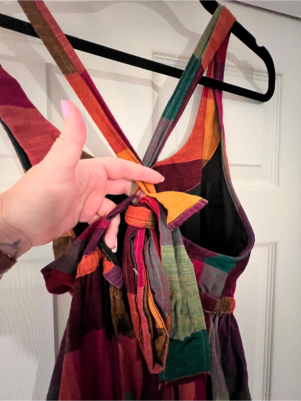 Rujuta Sheth Multicolor Plaid Maxi Dress - Sleeveless Tiered Summer Dress - Picture 4 of 8
